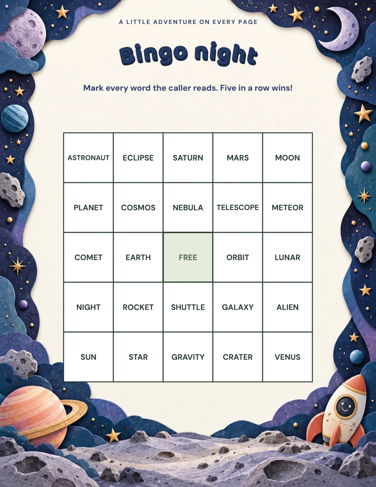 Play little explorer bingo